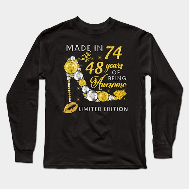 Made In 1974 Limited Edition 48 Years Of Being Awesome Jewelry Gold Sparkle Long Sleeve T-Shirt by sueannharley12